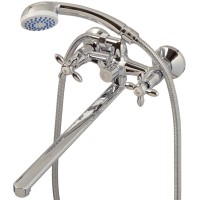 Смеситель ванна MELODIA Retro длинный плоский излив резина, лейка 1ф.75мм круглая