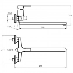 Смеситель ванна MELODIA Aria картридж д.35мм длинный излив 350мм