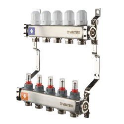 Коллекторный блок из НЕРЖ. стали с регул. клап. и расх., 1"х6 вых. Евроконус 3/4" (без сервис. гр.)