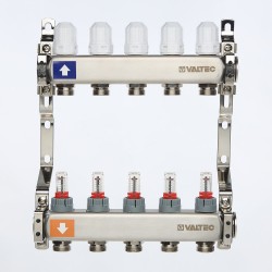 Коллекторный блок из НЕРЖ. стали с регул. клап. и расх., 1"х6 вых. Евроконус 3/4" (без сервис. гр.)