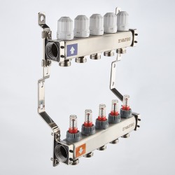 Коллекторный блок из НЕРЖ. стали с регул. клап. и расх., 1"х6 вых. Евроконус 3/4" (без сервис. гр.)