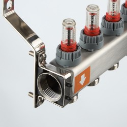 Коллекторный блок из НЕРЖ. стали с регул. клап. и расх., 1"х6 вых. Евроконус 3/4" (без сервис. гр.)