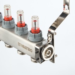 Коллекторный блок из НЕРЖ. стали с регул. клап. и расх., 1"х6 вых. Евроконус 3/4" (без сервис. гр.)