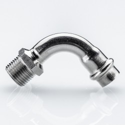 Отвод 90* с переходом на  нар. р., нерж. сталь 18х3/4"