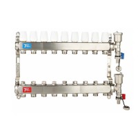 Коллекторная группа без расходомерами без кранов 1"x3/4" нержавеющая сталь 9 выхода