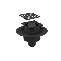 Душевой трап вертикальный 50мм с сухим затвором, черный, решетка 100x100мм VIEIR