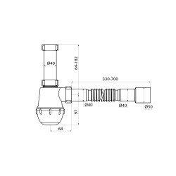 Сифон бутылочный Iddis 1.1/2x40мм, без выпуска, с гофротрубой 40/50мм
